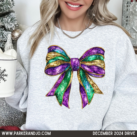 Mardi Gras Sequin Coquette Bow PNG