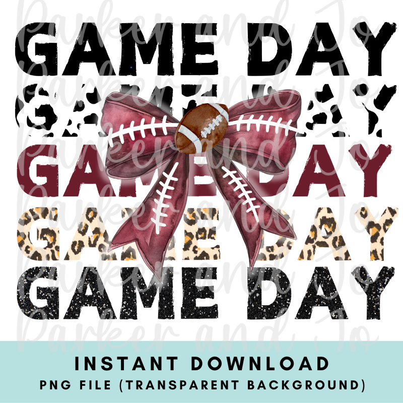 Maroon Gameday Football Coquette Bow PNG File