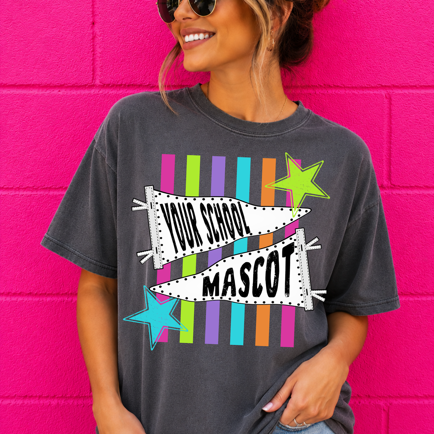 bright neon pennant school spirit editable template | *blank mockup included