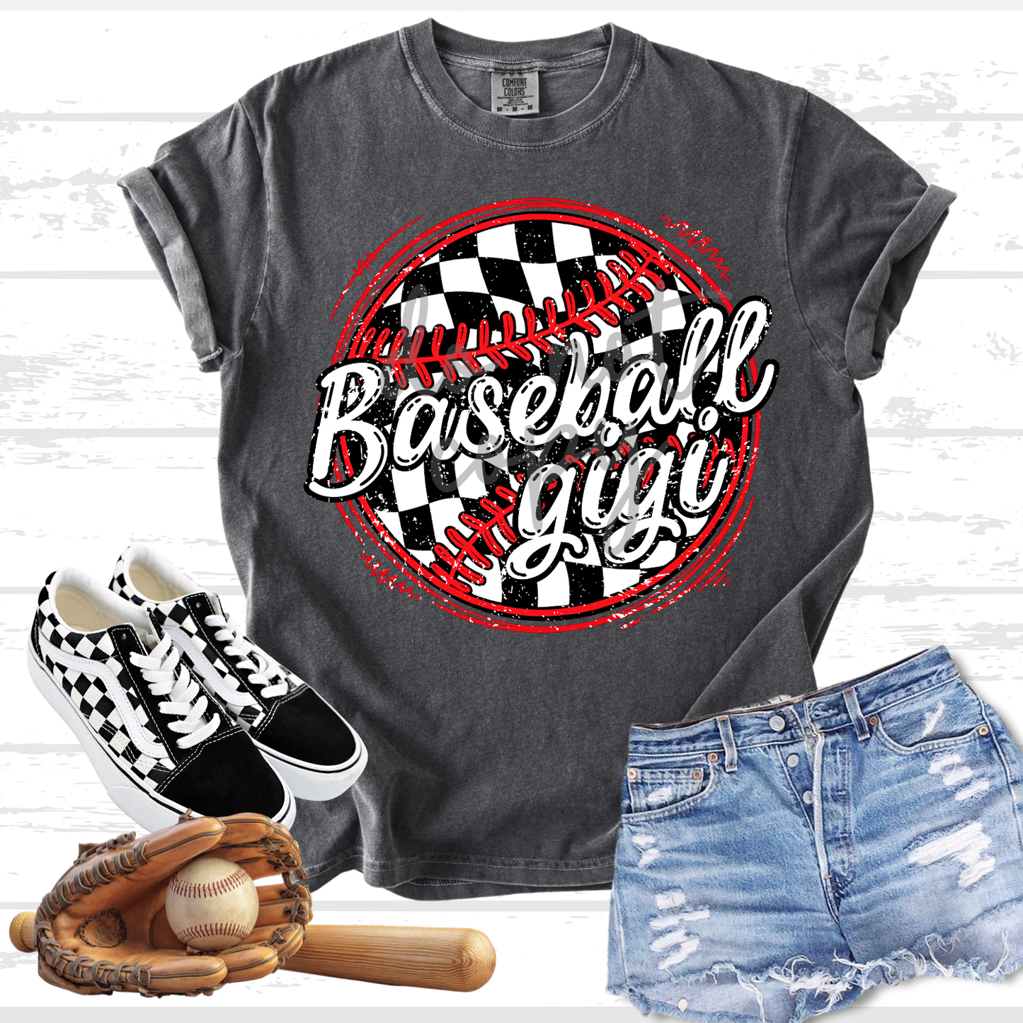 Parker & Jo™ Design Co. | Checkered black & white baseball gigi png