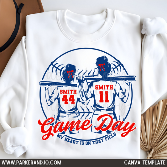 Softball Sisters with Buns Canva Template
