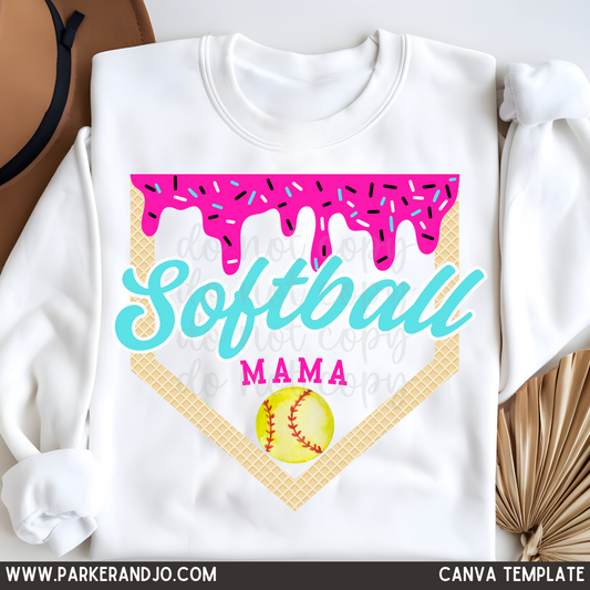 Softball Mama Drip Canva Template