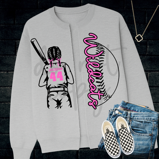 Softball Braids Split Sweatshirt Editable Canva Template