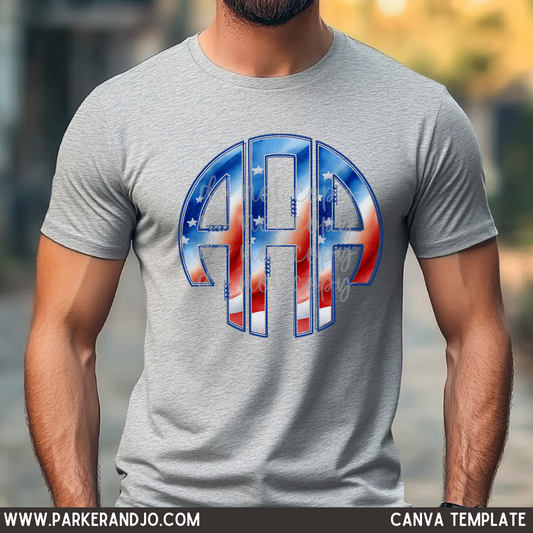 Star Spangled Masculine Monogram Canva Template