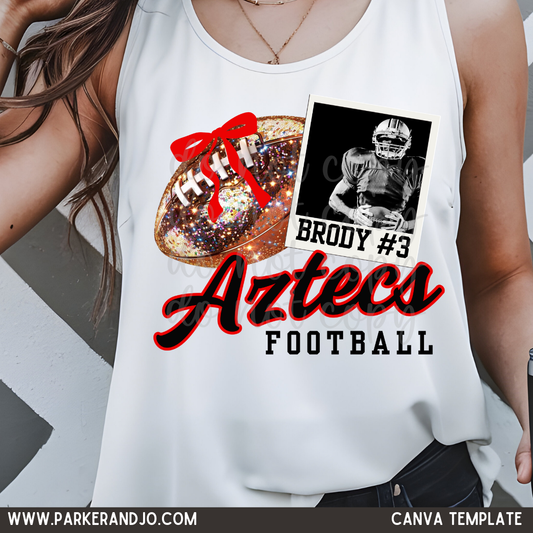 Glitter with Bow Football Polaroid Canva Template