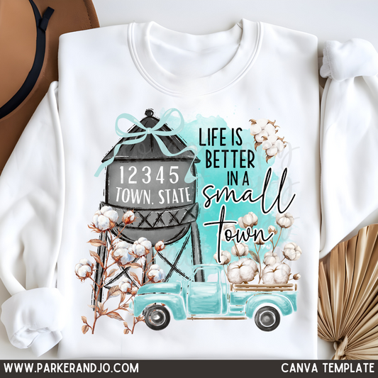 Teal Cotton Field Small Town Canva Template