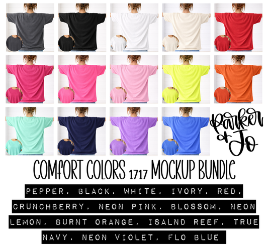 Comfort Colors 1717 Across the Back with Front View Mockup Bundle