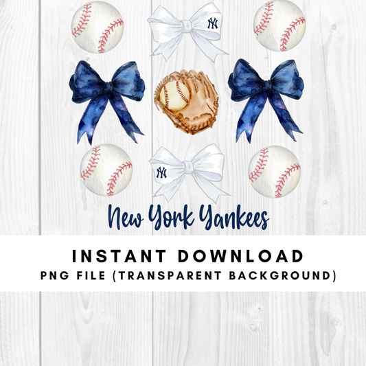 New York Yankees Trendy Coquette Bow Baseball PNG File