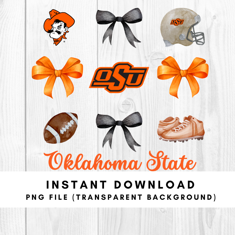 Oklahoma State Trendy Coquette Bow Football PNG File