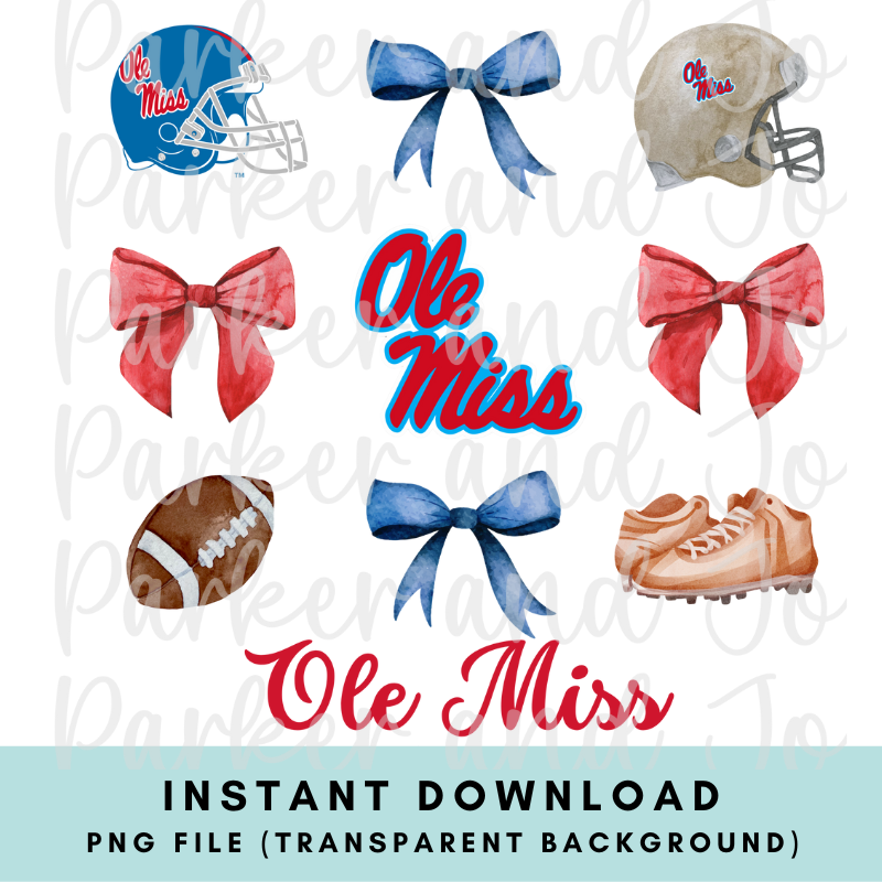 Ole Miss Trendy Coquette Bow Football PNG File