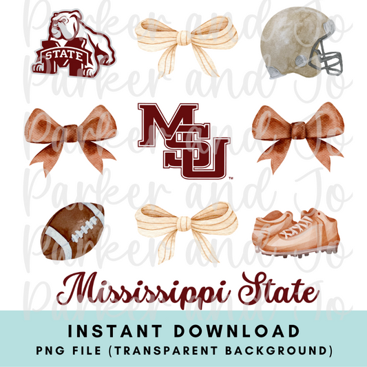 Mississippi State Trendy Coquette Bow Football PNG File