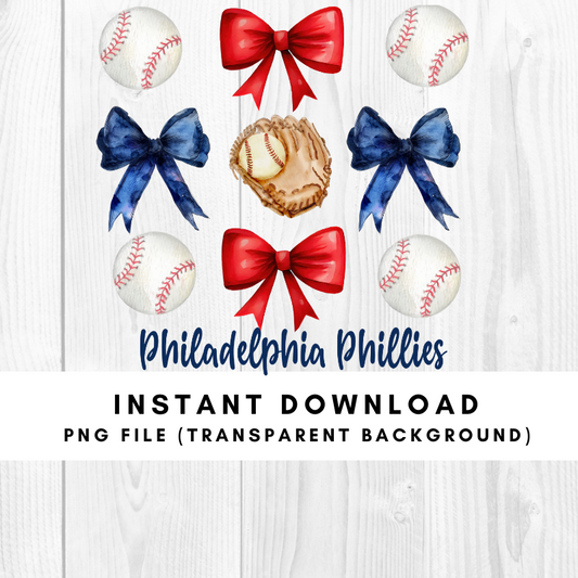 Philadelphia Trendy Coquette Bow Baseball PNG File