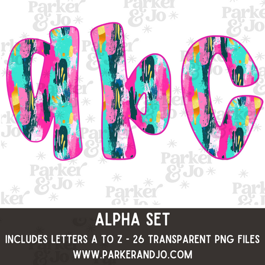 Pink, Teal, Gold Brush Stroke Alpha Set