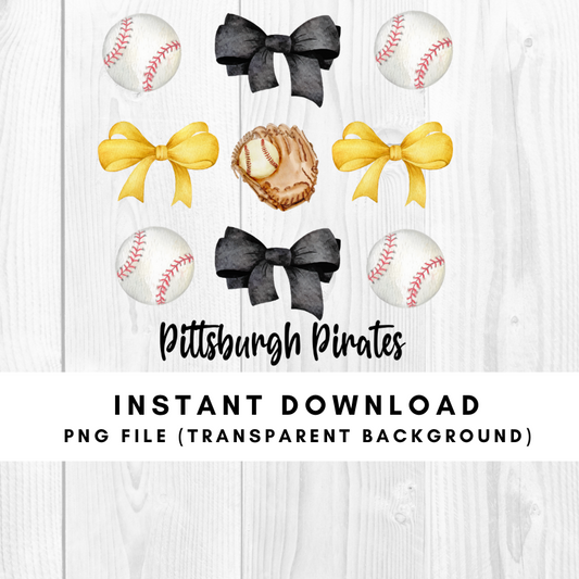 Pittsburgh Pirates Trendy Coquette Bow Baseball PNG File