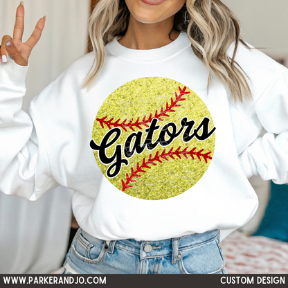 CUSTOM - Faux Glitter Silver Baseball Or Softball with team or mascot png