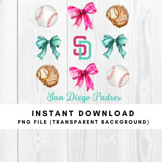 San Diego Padres City Connect Trendy Coquette Bow Baseball PNG File