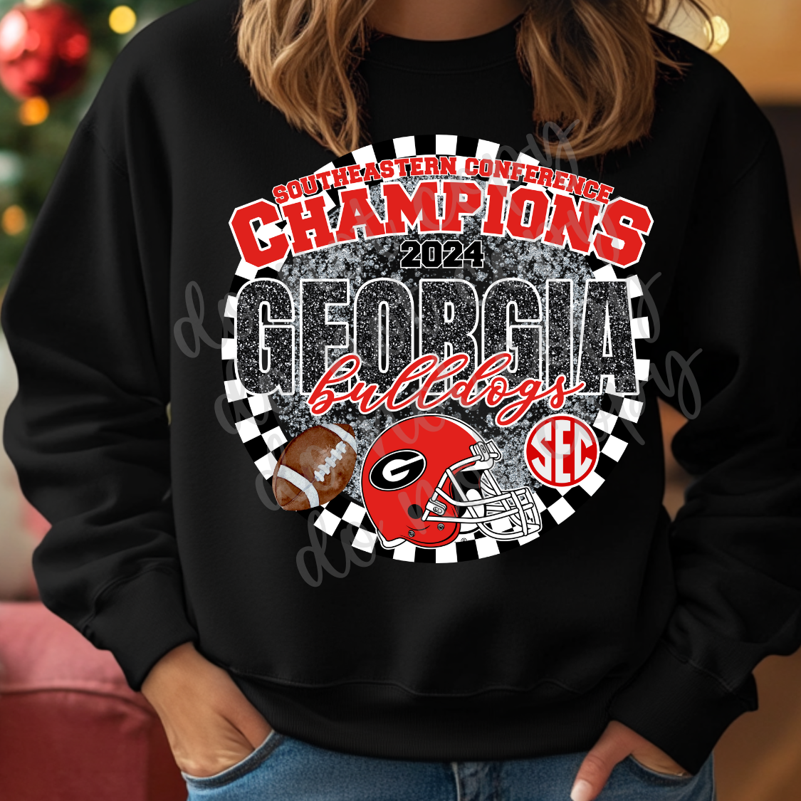 Faux Glitter checkered Georgia Champs 2024