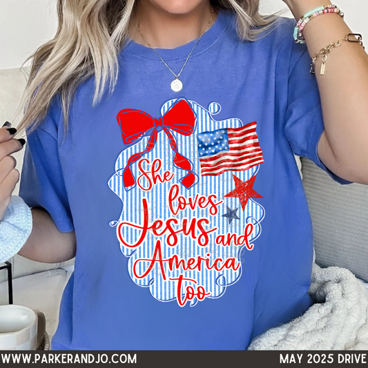 She loves Jesus and America too striped bow png