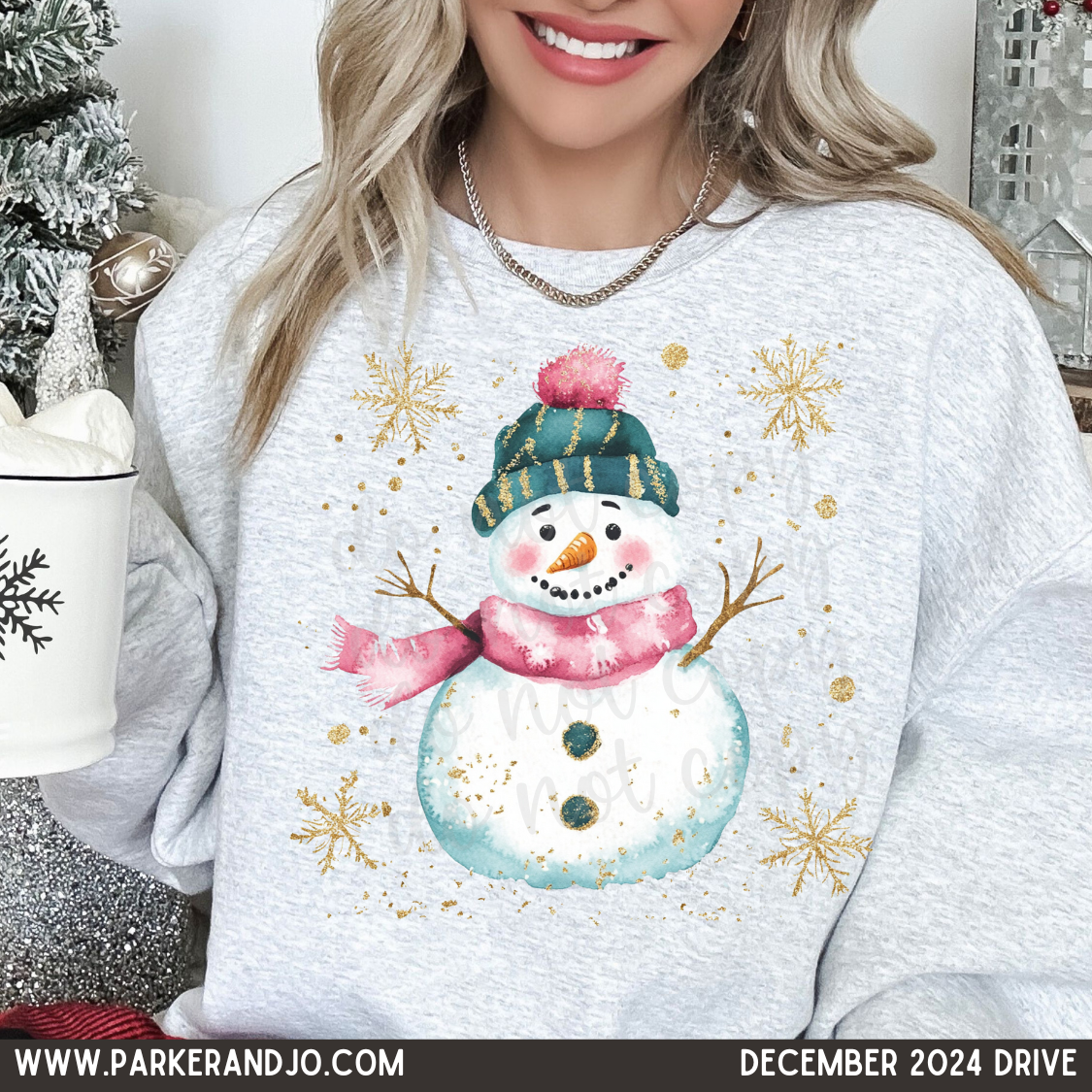 Snowman with Gold Snowflakes PNG