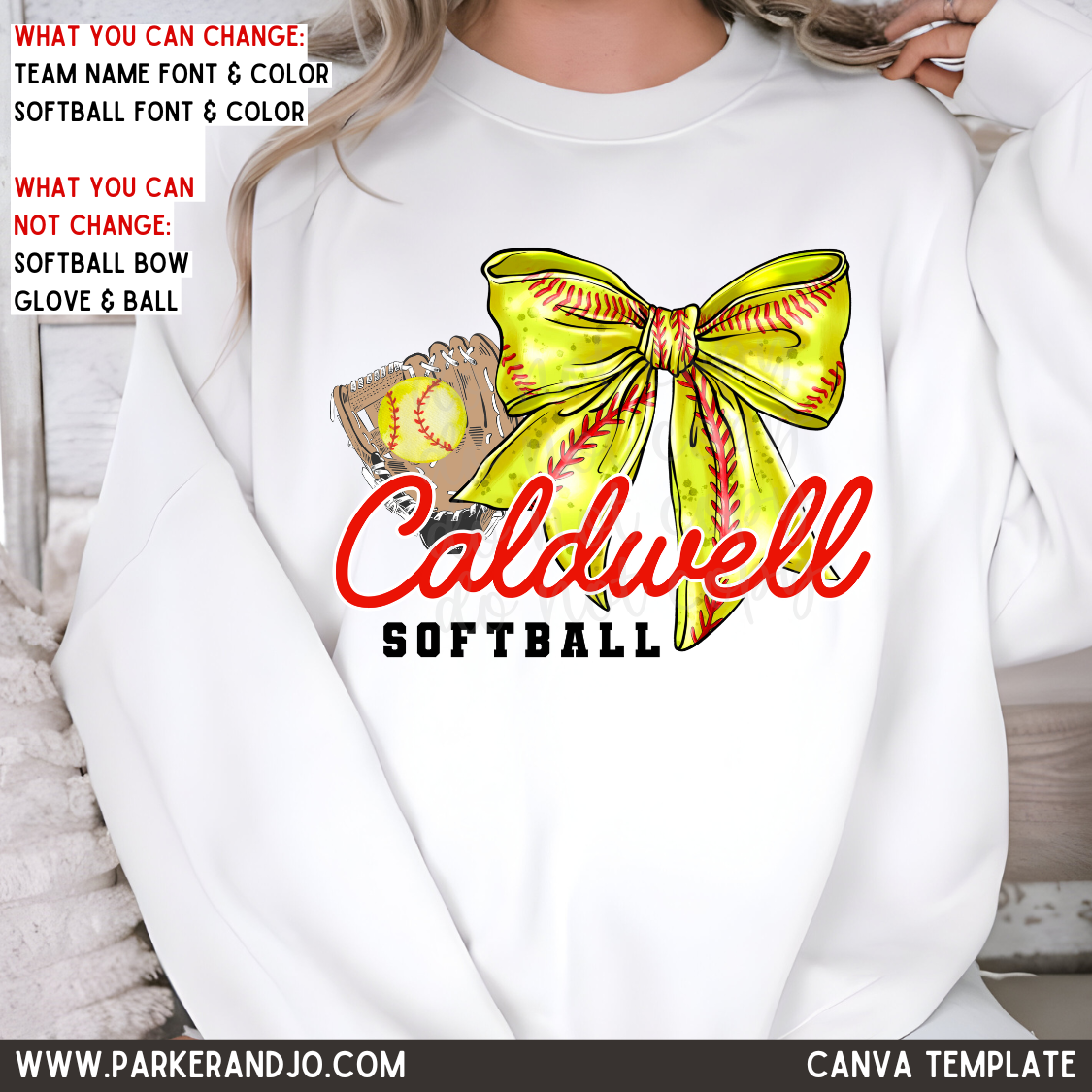 Custom Softball Bow Team Name Canva Template