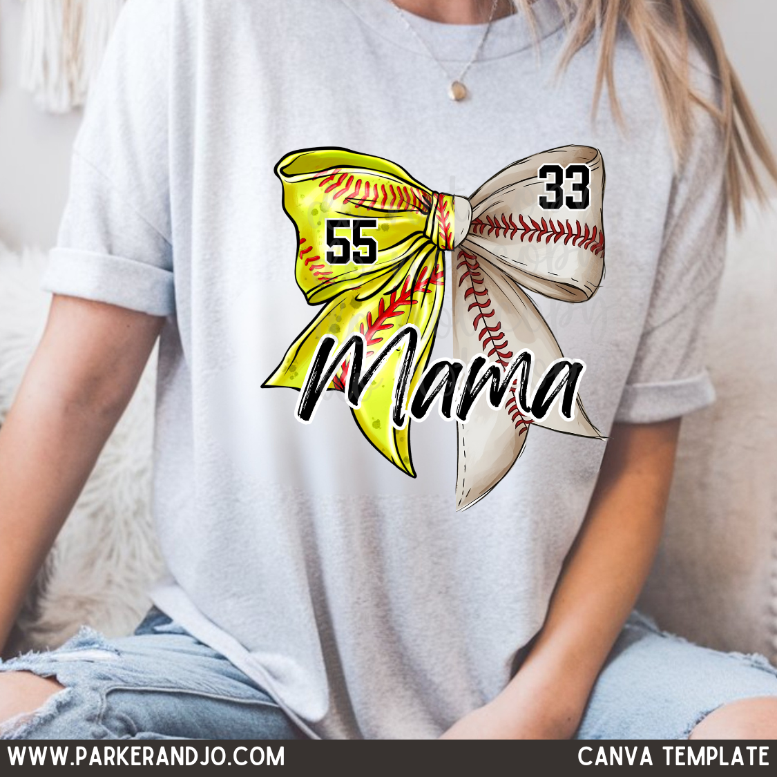 Baseball Softball Bow Custom Number Name Canva Template