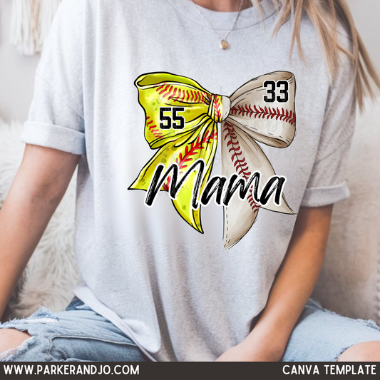 Baseball Softball Bow Custom Number Name Canva Template