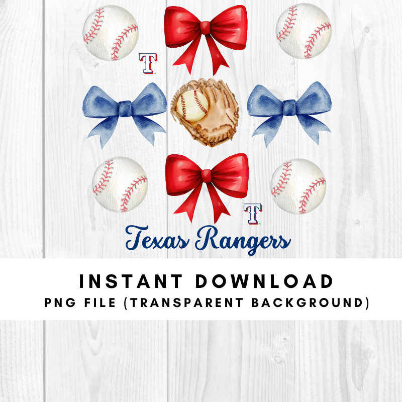 Texas Rangers Trendy Coquette Bow Baseball PNG File