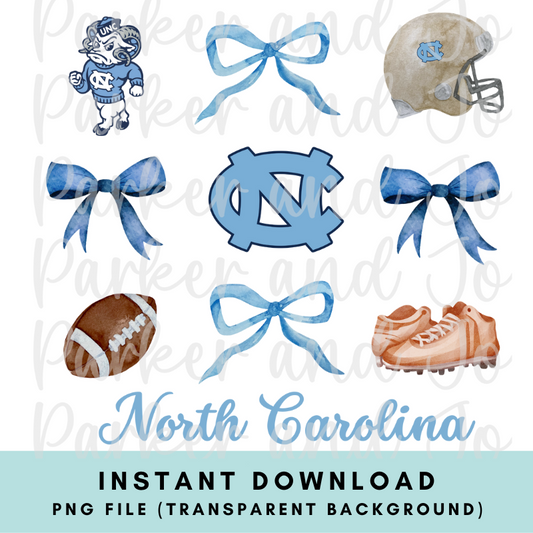 University of North Carolina Trendy Coquette Bow Football PNG File