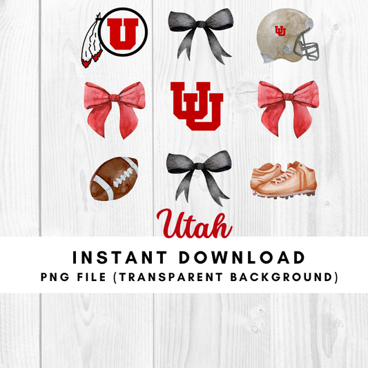 University of Utah Trendy Coquette Bow Football PNG File