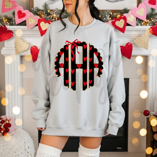 Valentines Hearts Gold Outline Monogram Editable Canva Template