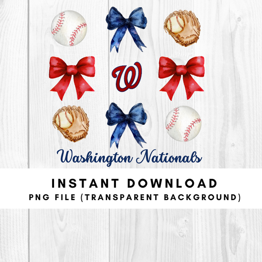 Washington Nationals Trendy Coquette Bow Baseball PNG File